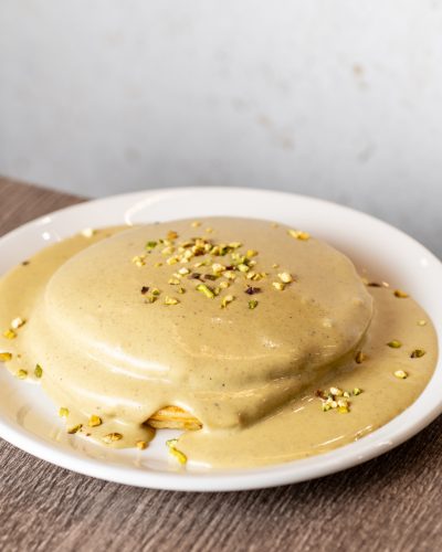 Pancake con crema de cheesecake de pistacho